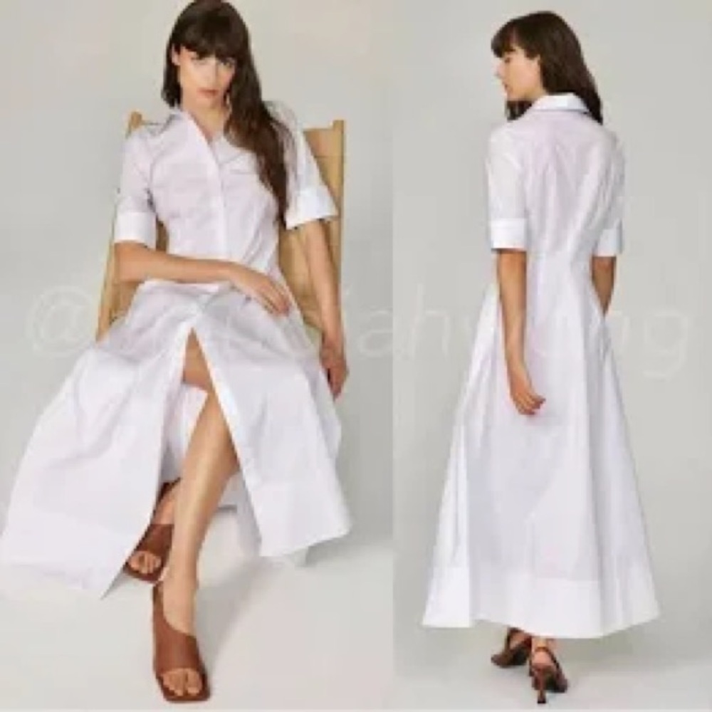 New NWT STAUD  Joan Collared Maxi Shirtdress White - Picture 2 of 6